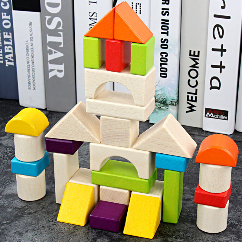 30-grain colored beech wooden building blocks