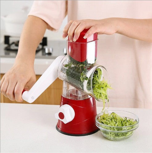 Multi-function vegetable cutter, hand drum rotary grater