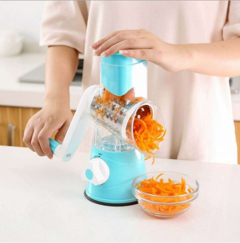 Multi-function vegetable cutter, hand drum rotary grater